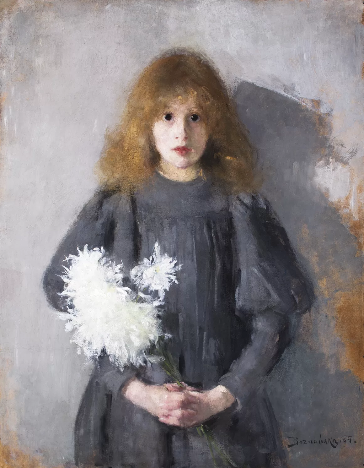 Obraz: Olga Boznańska, „Dziewczynka z chryzantemami”, 1894