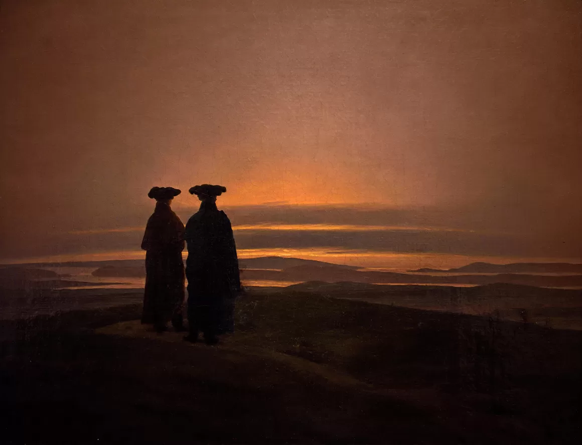 Obraz: Caspar David Friedrich, „Zachód słońca (Bracia)”, 1830–1835