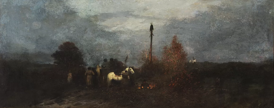 Reprodukcja: Maksymilian Gierymski, „Patrol powstańczy przy ognisku”, XIX w.
